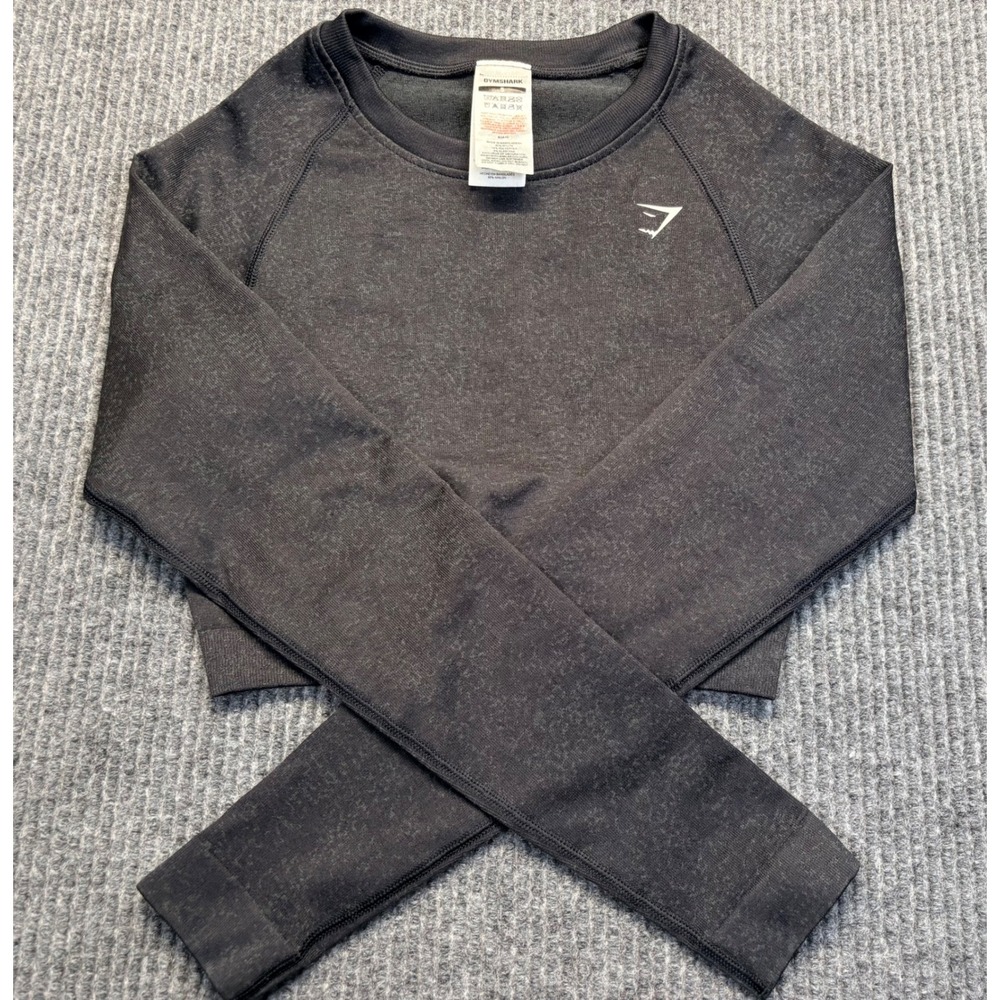 Gymshark Adapt Animal Seamless Long Sleeve Crop Top Black Marl Small B2A1C